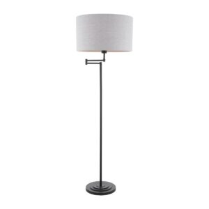 Laura Ashley Marlowe Floor Lamp In Matt Black With Natural Linen Shade