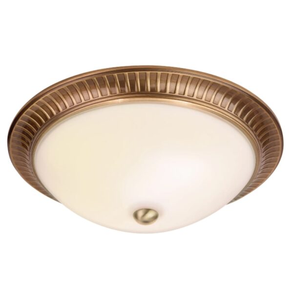 Abbotsford Glass Flush Ceiling Light In Antique Brass