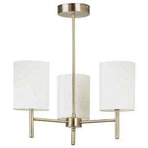Alva White Glass Faux Shades 3 Ceiling Light In Antique Brass