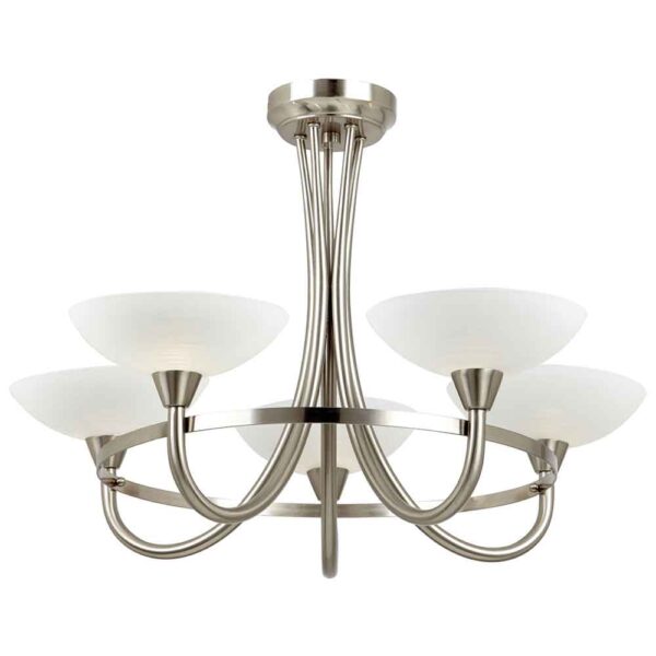 Auburn Glass 5 Ceiling Light With Steel Frame In Satin Chrome