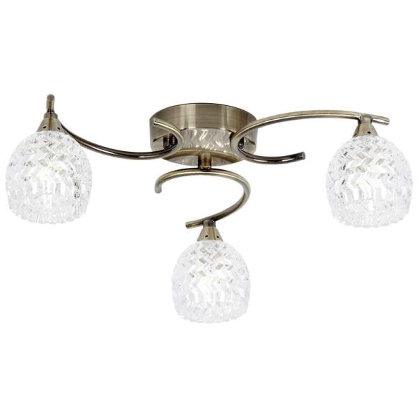 Barco 3 Lights Glass Flush Ceiling Light In Antique Brass