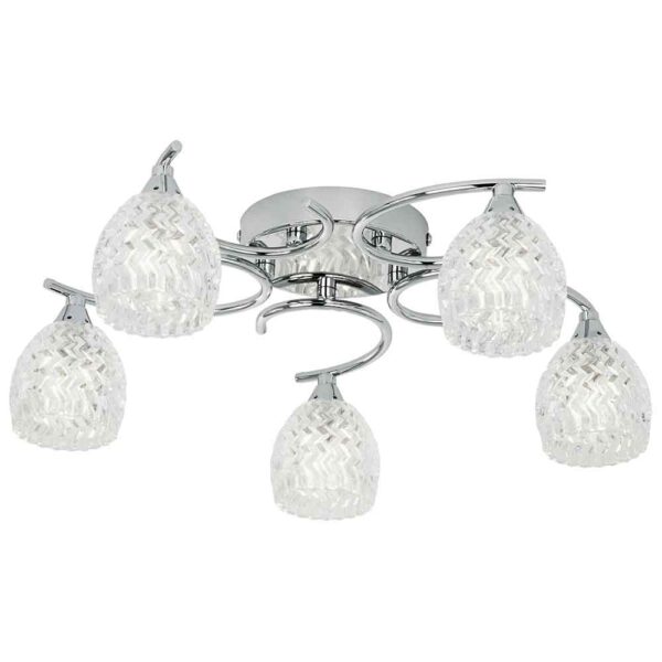 Barco 5 Lights Glass Flush Ceiling Light In Chrome