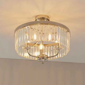 Allston Faceted Glass Semi Flush Ceiling Light In Bright Nickel