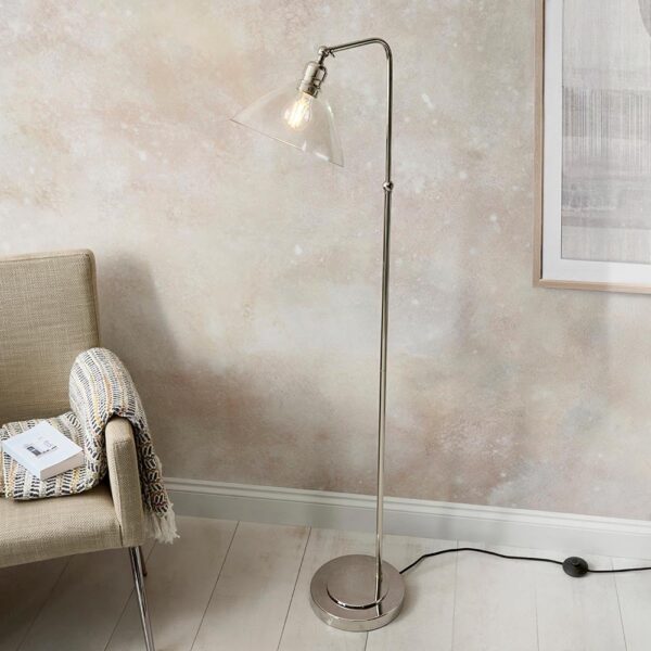 Canton Clear Glass Floor Lamp In Bright Nickel