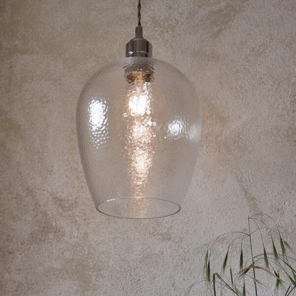 Hixson Small Hammered Glass Pendant Ceiling Light In Nickel