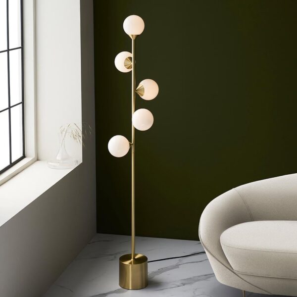 Mayetta Opal Glass Floor Lamp In Satin Brushed Gold