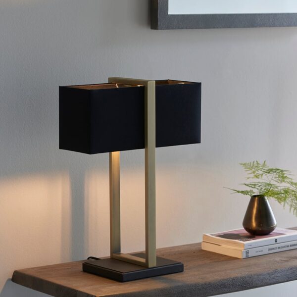 Natick Black Fabric Table Lamp In Antique Brass