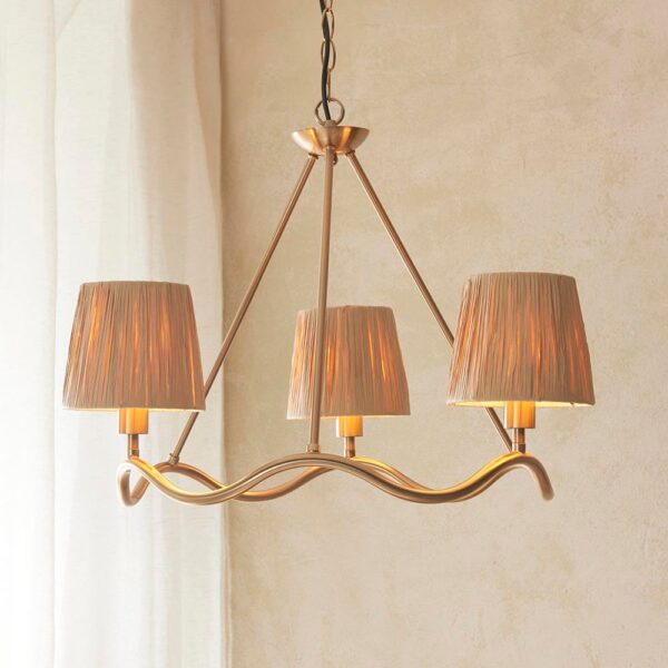 Tampa 3 Light Fabric Pendant Ceiling Light In Aged Brushed Brass