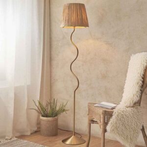 Tampa Fabric Floor Lamp In Aged Brushed Brass