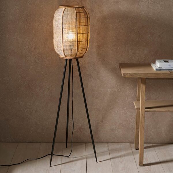 Zurich Natural Fabric Floor Lamp In Matt Black