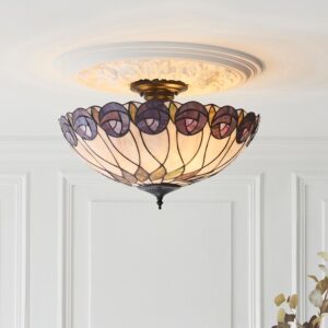 Hinton Tiffany Glass Semi Flush Ceiling Light In Multicolour