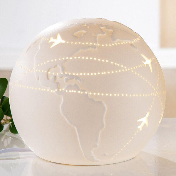 Allegan Small Porcelain World Map Table Lamp In White