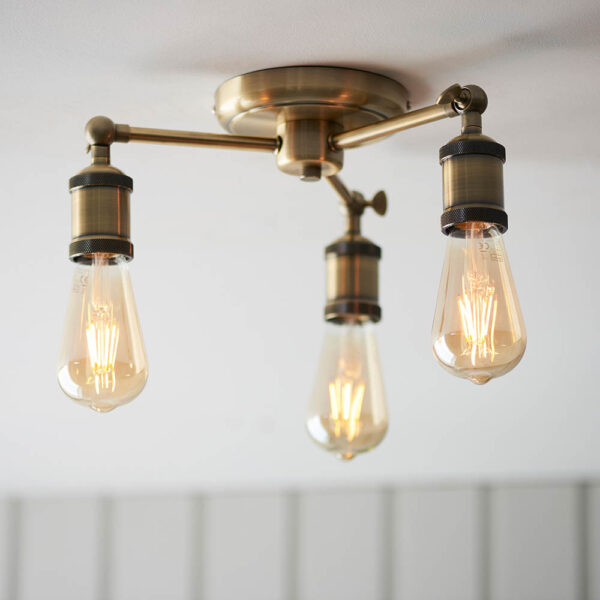 Halifax Semi Flush Ceiling Light In Antique Brass