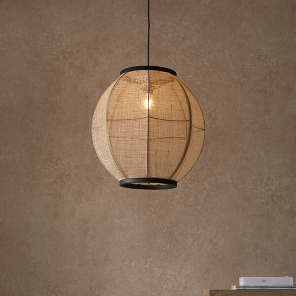 Zurich Large Natural Fabric Pendant Ceiling Light In Matt Black