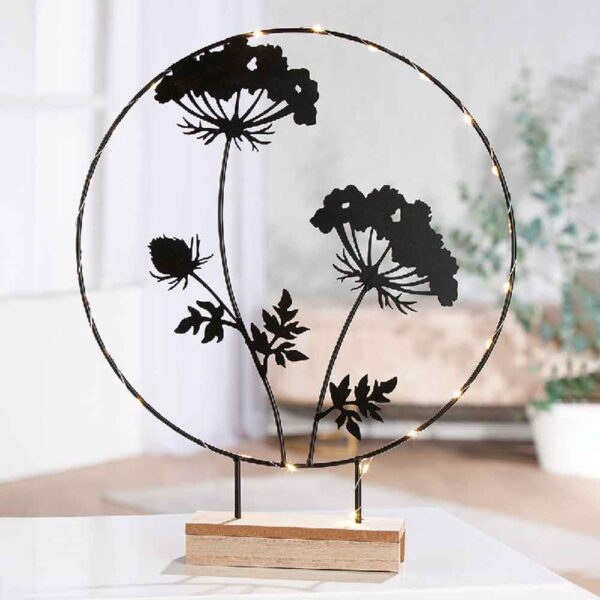 Carnation Small Metal LED Round Flower Table Lamp In Black