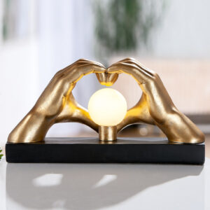 Carnation Synthetic Resin Heart Table Lamp in Black and Gold