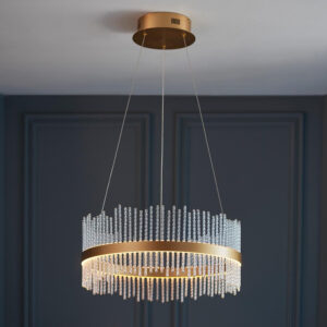 Grimsby LED Clear Glass Rods Ceiling Pendant Light In Gold