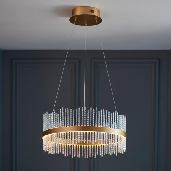 Grimsby LED Clear Glass Rods Ceiling Pendant Light In Gold