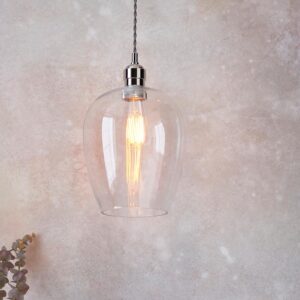 Hixson Small Clear Glass Ceiling Pendant Light In Bright Nickel