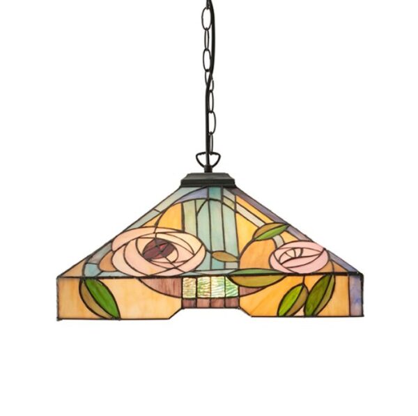 INTERIORS 1900 64384 Willow Tiffany Large Ceiling Pendant Light With Mackintosh Rose Style