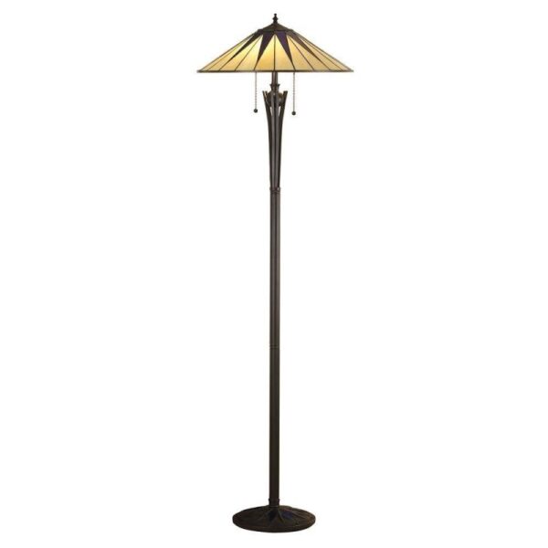 Interiors 1900 64041 Tiffany Dark Star 2 Light Floor Lamp With Shade - Height: 1560mm