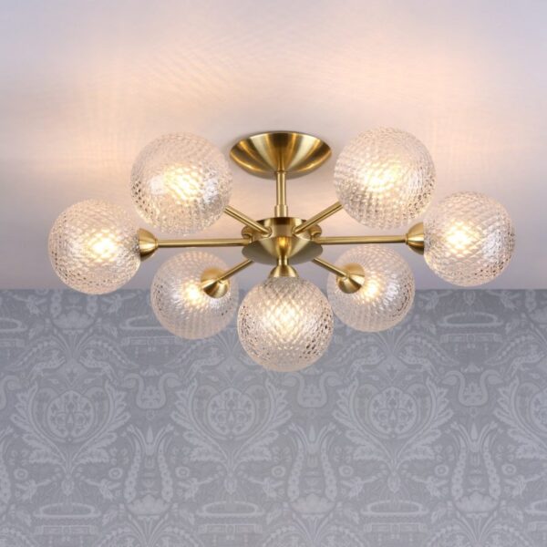 Laura Ashley Atherton 7 Light Semi Flush Ceiling Light In Satin Brass With Glass Shades