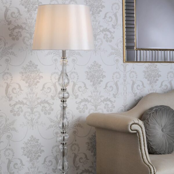 Laura Ashley Bradshaw Glass Floor Lamp In Polished Nickel With Silk Shade LA3756203-Q