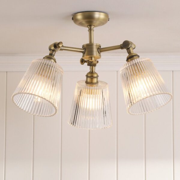 Laura Ashley Callaghan 3 Light Semi Flush Ceiling Light In Matt Antique Brass Finish