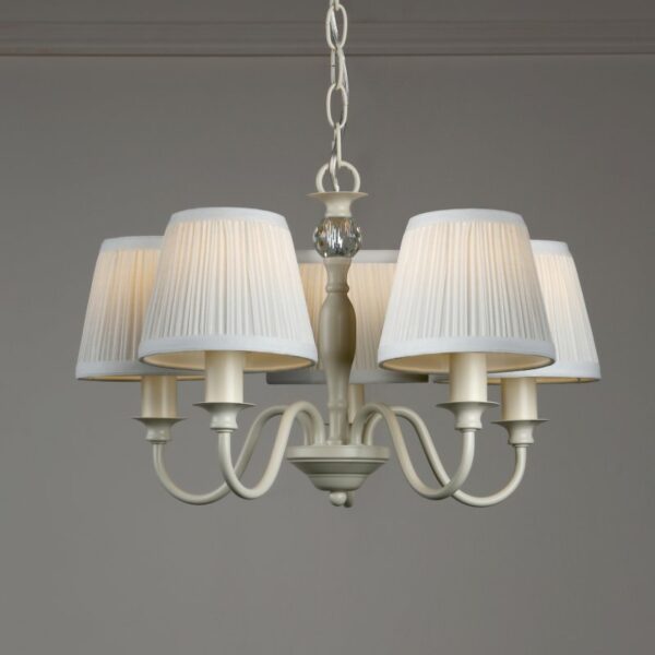 Laura Ashley Ellis 5 Light Ceiling Pendant Light In Satin Cream With Ivory Shades