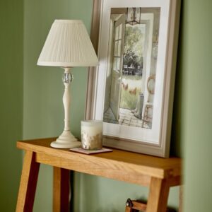 Laura Ashley Ellis Satin Cream Spindle Table Lamp with Ivory Shade