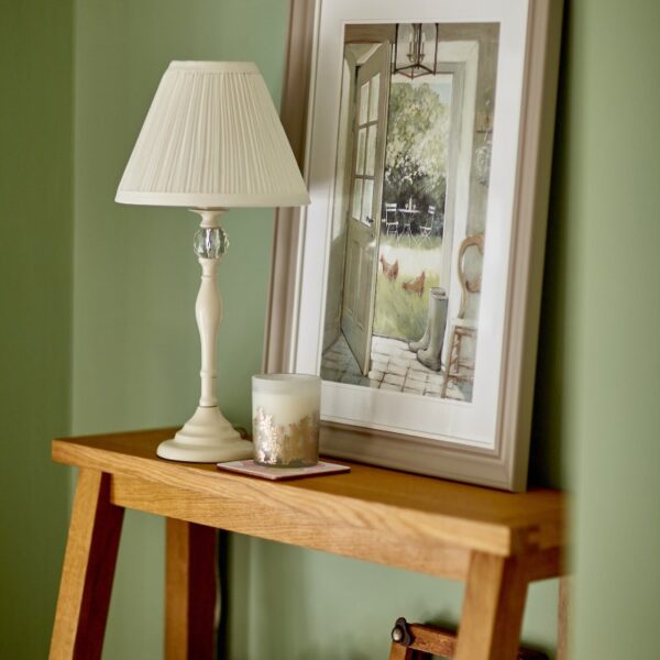 Laura Ashley Ellis Satin Cream Spindle Table Lamp with Ivory Shade