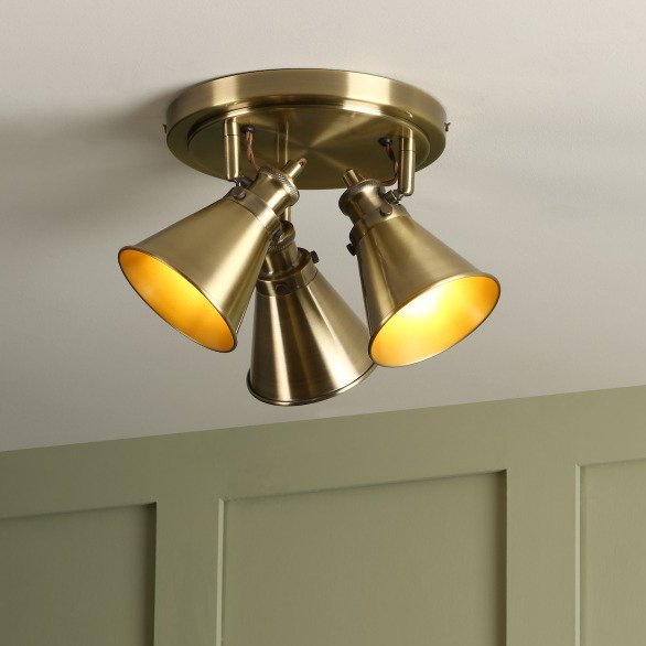 Laura Ashley LA3756157-Q Rufus 3 Light Ceiling Plate Spotlight In Antique Brass Finish