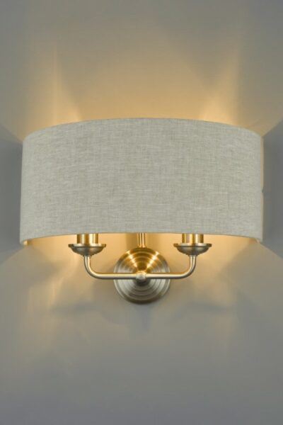 Laura Ashley Sorrento 2 Light Wall Light In Brushed Chrome With Natural Shade