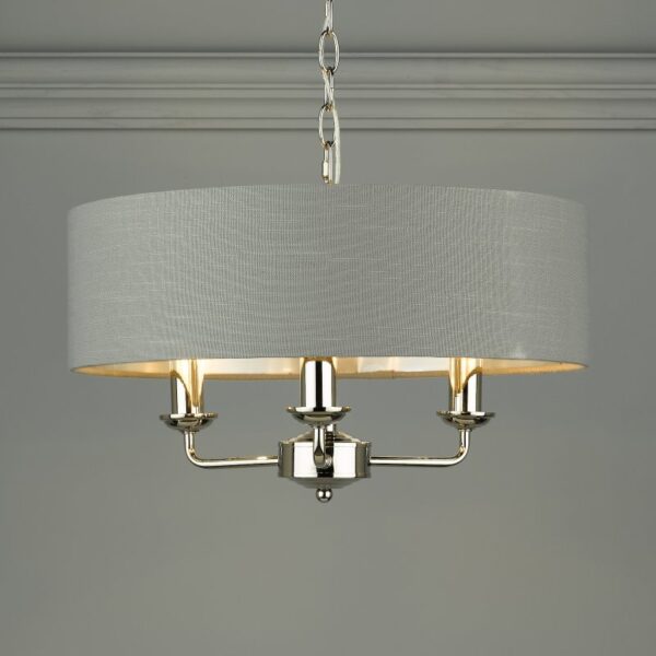 Laura Ashley Sorrento 3 Light Armed Fitting Ceiling Light with Charcoal Shade in Polished Nickel