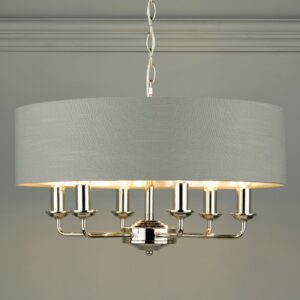 Laura Ashley Sorrento 6 Light Armed Fitting Ceiling Light in Polished Nickel with Charcoal Shade