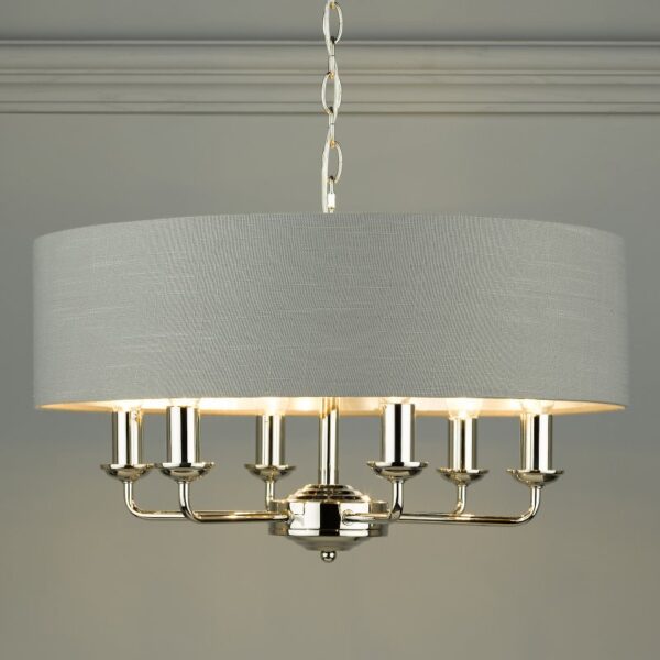 Laura Ashley Sorrento 6 Light Armed Fitting Ceiling Light in Polished Nickel with Charcoal Shade