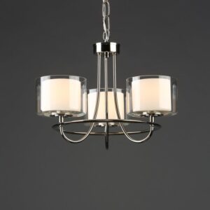 Laura Ashley Southwell 3 Light Chandelier In Polished Nickel With Clear And Opal Glass Shades