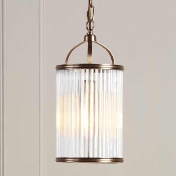 Laura Ashley Sutton Single Ceiling Pendant Light In Matt Antique With Ribbed Glass Rods