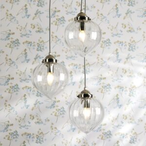 Laura Ashley Whitham 3 Light Cluster Ceiling Pendant Light In Polished Nickel With Ribbed Glass LA3756592-Q