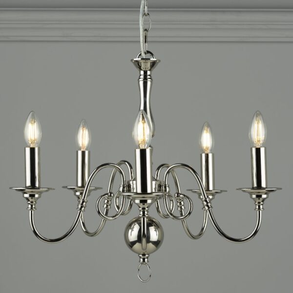 Laura Ashley Winchester 5 Light Ceiling Chandelier In Polished Nickel Finish