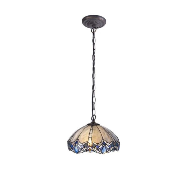 Meccha 1 Light Ceiling Pendant With 400mm Blue, Clear And Black Tiffany Shade