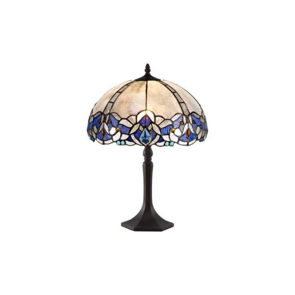 Meccha 1 Light Octagonal Table Lamp With 300mm Blue, Clear And Black Tiffany Shade