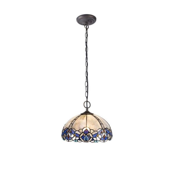Meccha 2 Light Ceiling Pendant With 300mm Blue, Clear And Black Tiffany Shade