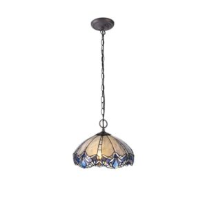 Meccha 2 Light Ceiling Pendant With 400mm Blue, Clear And Black Tiffany Shade