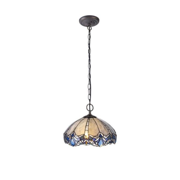 Meccha 2 Light Ceiling Pendant With 400mm Blue, Clear And Black Tiffany Shade
