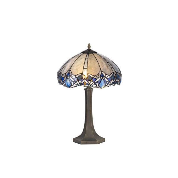 Meccha 2 Light Ogtagonal Table Lamp With 400mm Blue, Clear And Black Tiffany Shade