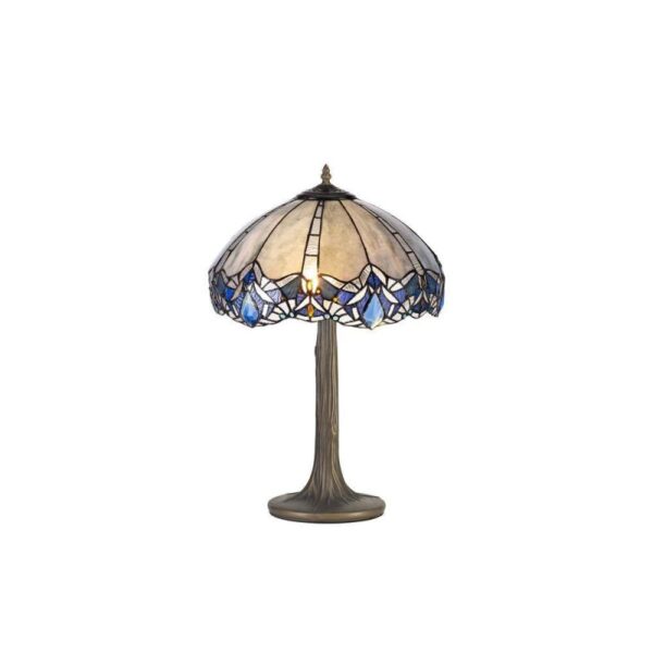 Meccha 2 Light Tree Table Lamp With 400mm Blue, Clear And Black Tiffany Shade