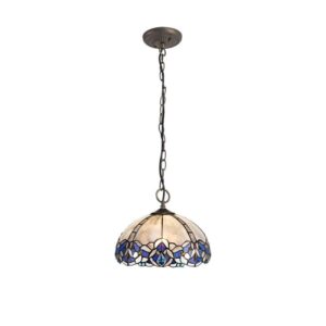 Meccha 3 Light Ceiling Pendant With 300mm Blue, Clear And Black Tiffany Shade