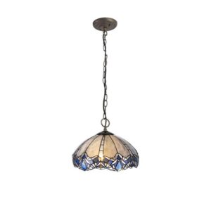 Meccha 3 Light Ceiling Pendant With 400mm Blue, Clear And Black Tiffany Shade
