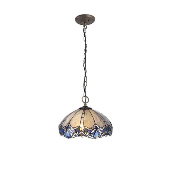 Meccha 3 Light Ceiling Pendant With 400mm Blue, Clear And Black Tiffany Shade